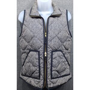 J CREW Womens Vest - Black/Cream, Herringbone, Puffer, Down/Feather, Down, XXS